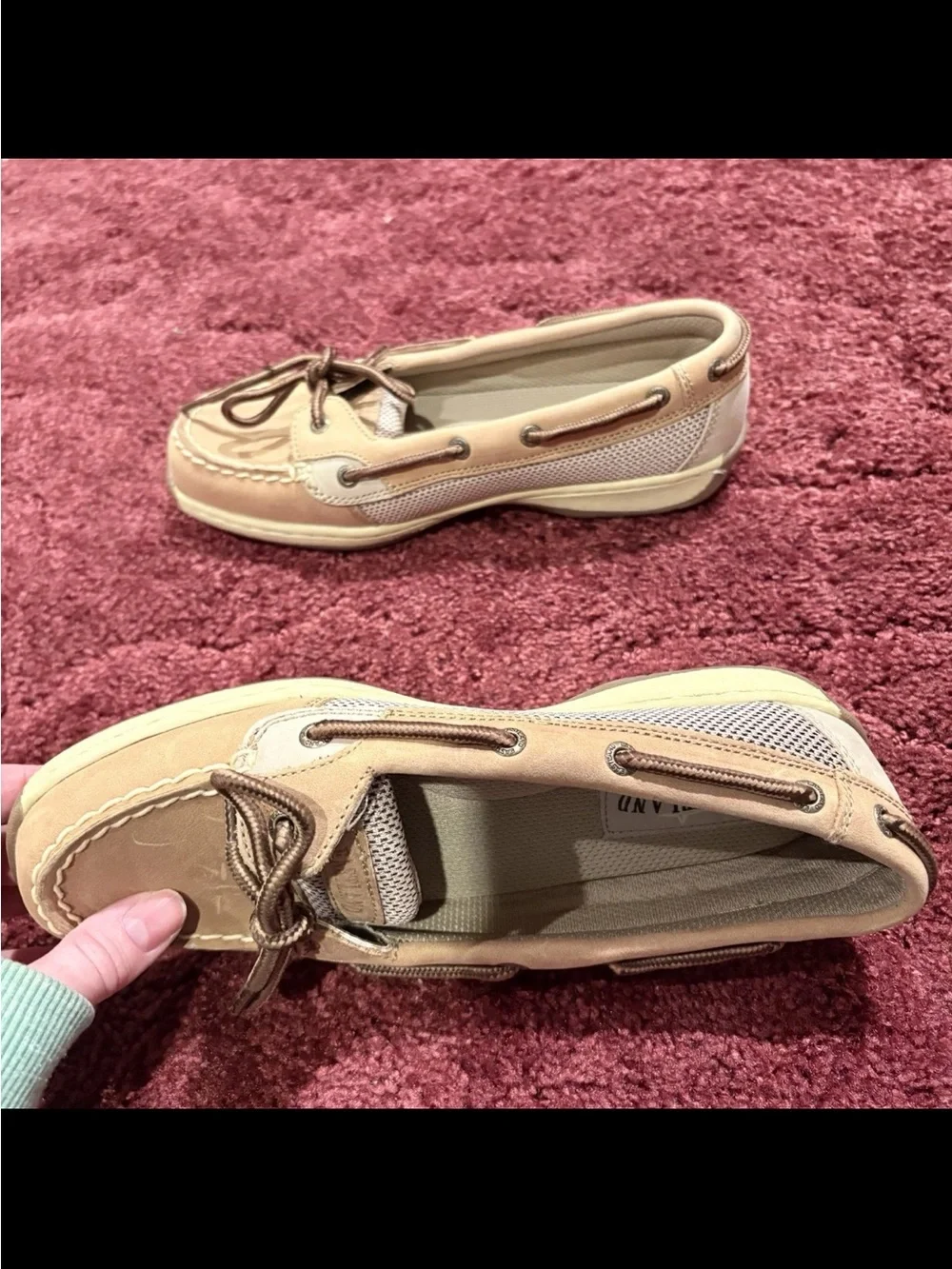 Eastland Beige Leather Boat Shoes with Brown Laces